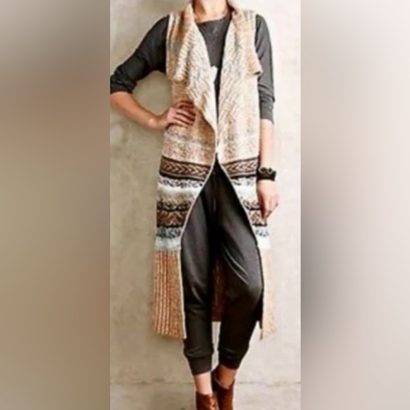 Anthropologie Sleeping on Snow Quillins Long Vest Duster - Picture 1 of 7